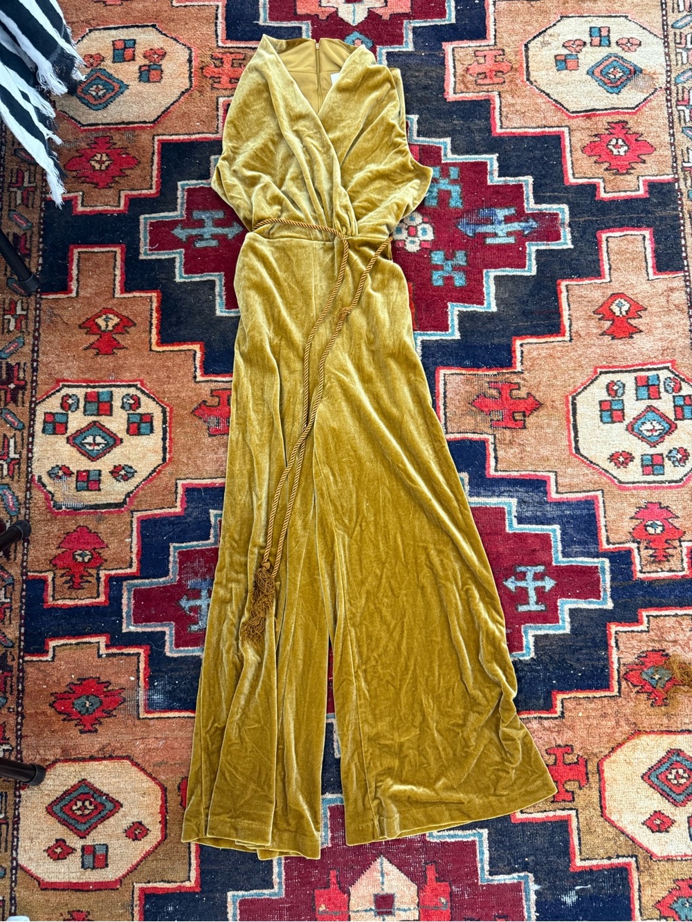 GB girls Mustard Velvet Wrap Jumpsuit with Tassel Tie